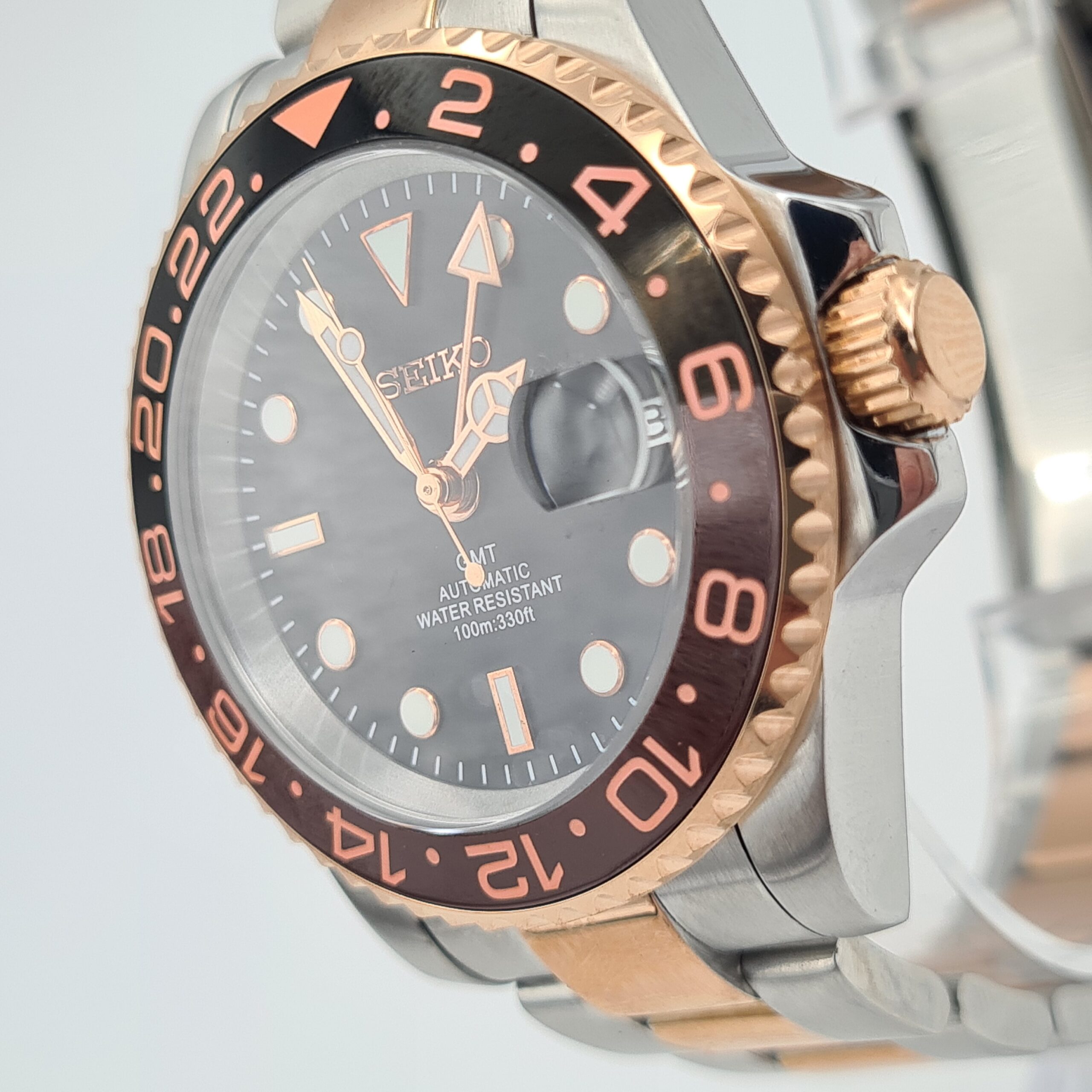 Seiko Mod GMT Diver Watch Gold Red Black Rootbeer Bezel NH34 Automatic Divers Watch